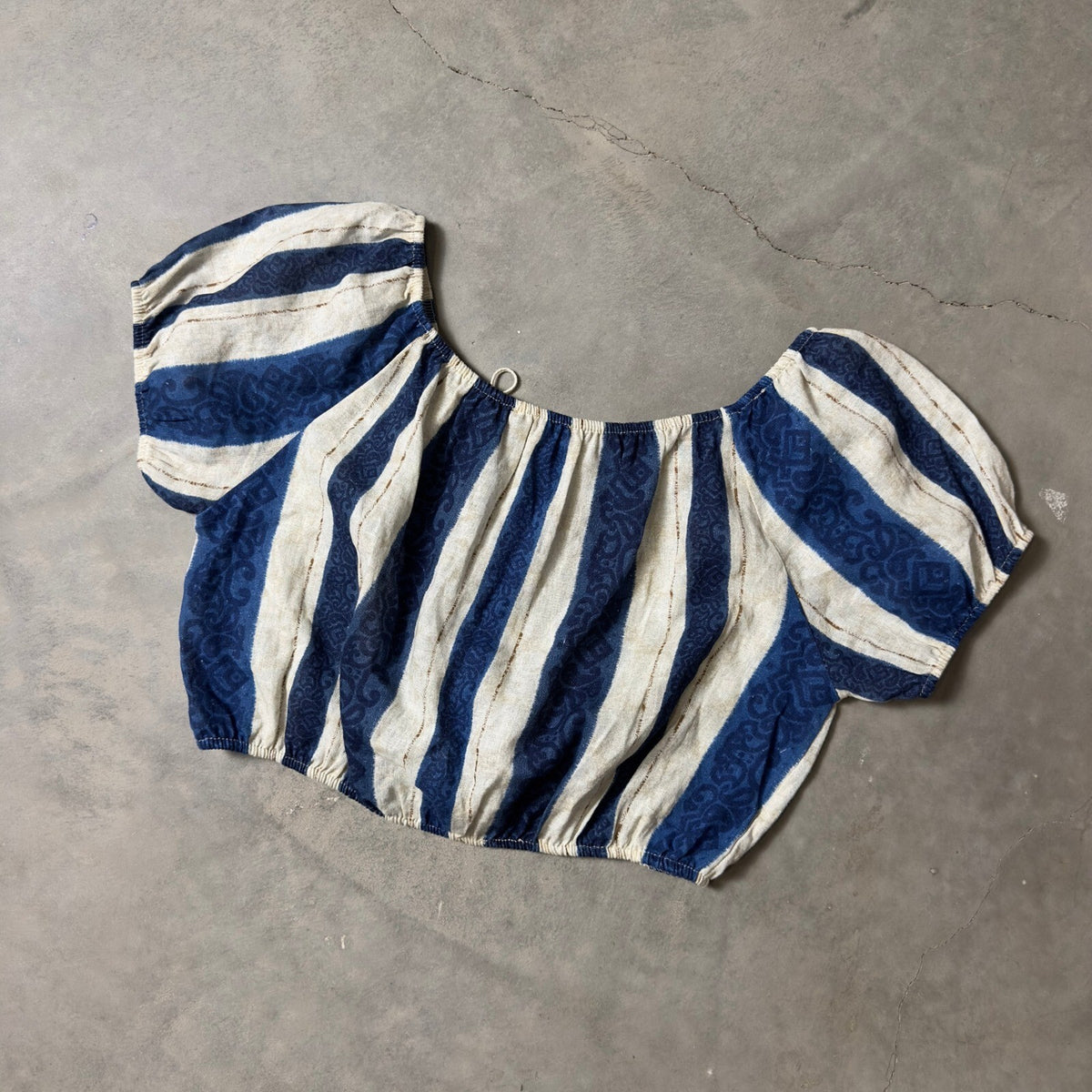 NWT Bella Umbra Linen Blend Crop Top Women Medium Blue White