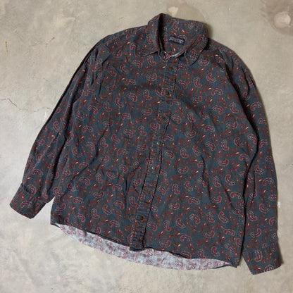 Vintage Lands End Paisley Button Down Shirt Mens XL Navy 90s Heritage Preppy