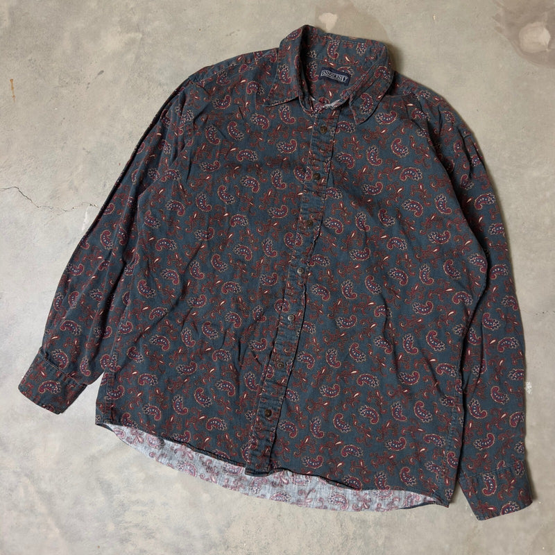 Vintage Lands End Paisley Button Down Shirt Mens XL Navy 90s