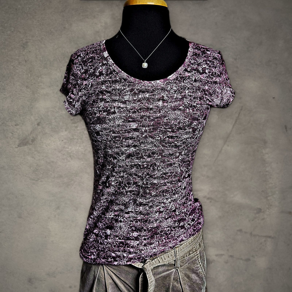 Mudd Lace Print Tee Womens XL Purple Floral Coquette