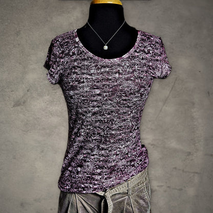 Mudd Lace Print Tee Womens XL Purple Floral Coquette