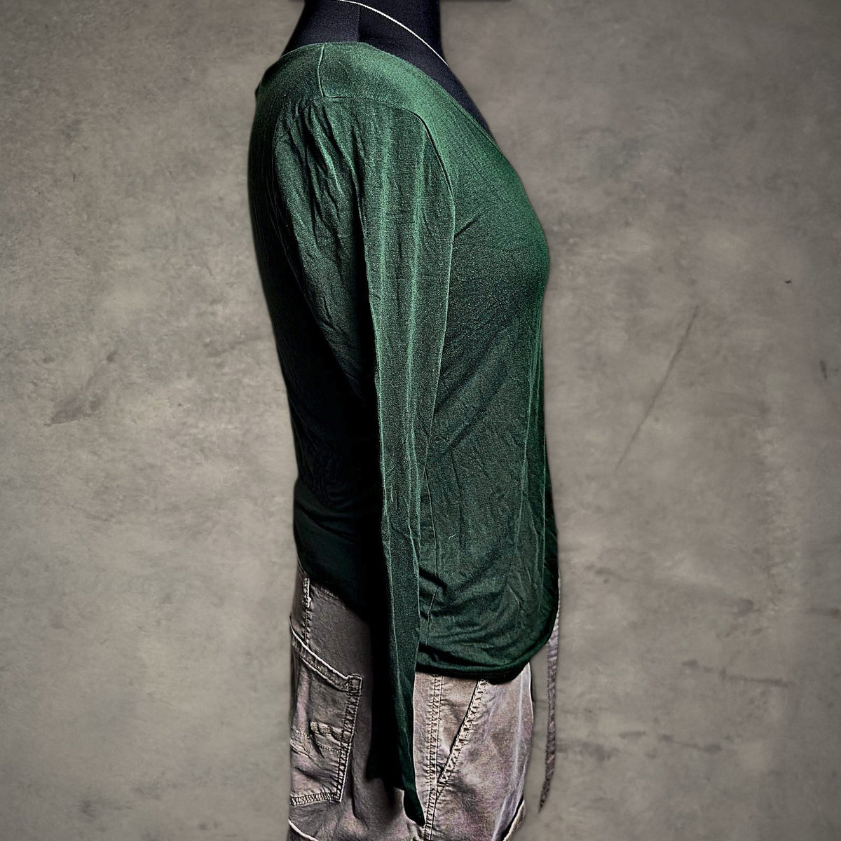 Eyeshadow Scoop Neck Long Sleeve Top Womens M Forest Green