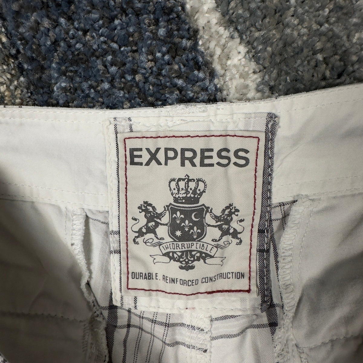 Express Plaid Cargo Shorts Mens 32 White Grey Baggy Preppy