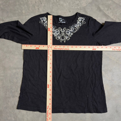 Vintage Classic Elements Graphic Top Womens Medium Black Y2K Grunge Goth Tee