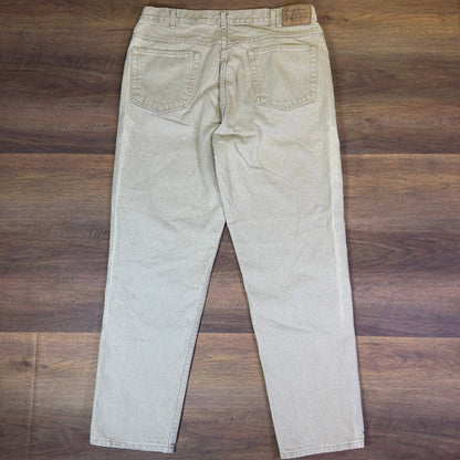 Vintage Eddie Bauer Mens Tan Khaki Denim Jeans Made in USA 38x32 Straight Leg