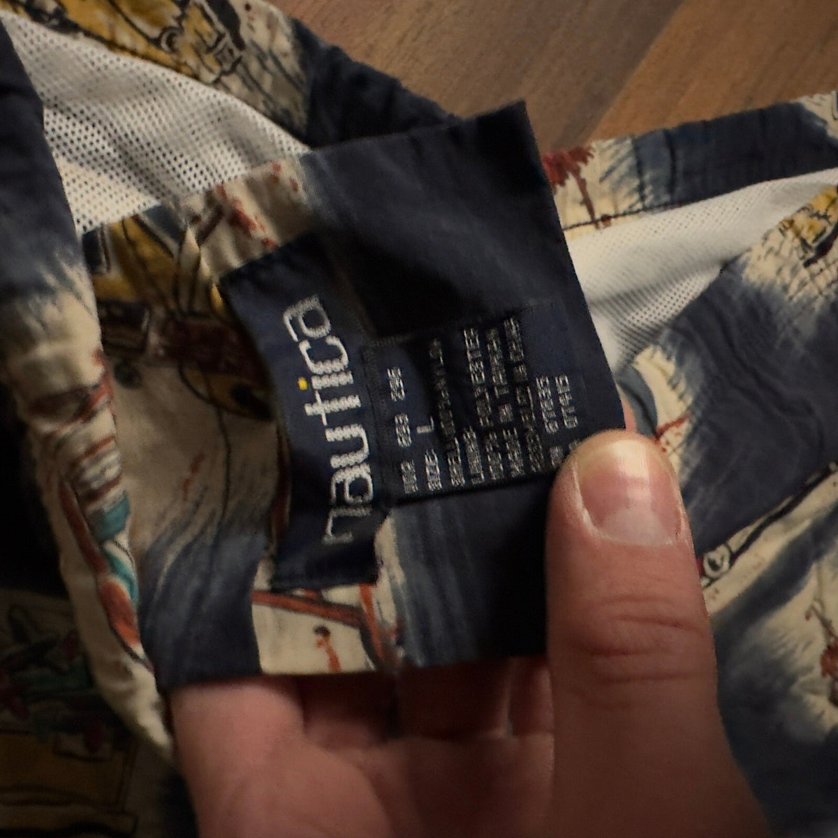 Nautica Swim Trunks Mens L Navy Blue Woody Car Surf Print