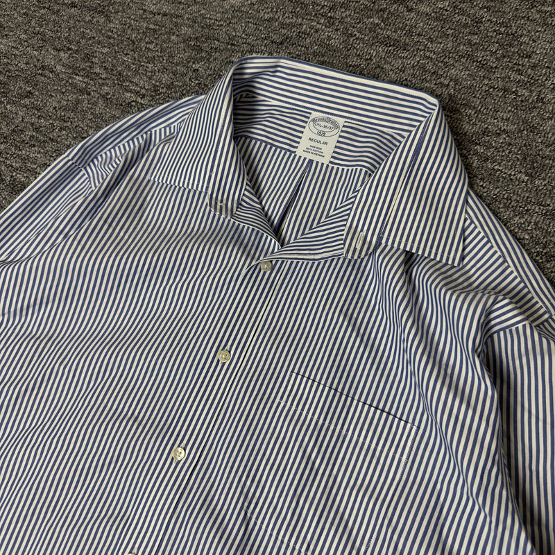 Brooks Brothers Striped Dress Shirt Mens 17.5 Blue Classic