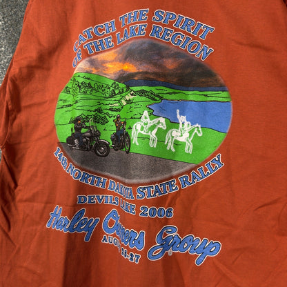 Vintage 2006 HOG North Dakota State Rally Tee Mens L Orange