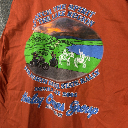 Vintage 2006 HOG North Dakota State Rally Tee Mens L Orange