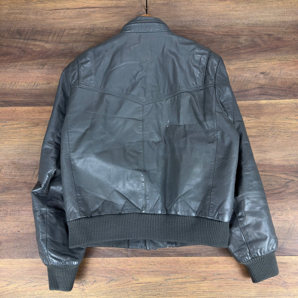 Bermans Vintage 80s Leather Bomber Jacket Grey Cafe Racer Western Mens 40 5011