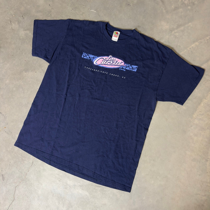 Vintage Fruit of the Loom Graphic T-Shirt Mens 2XL Navy Blue