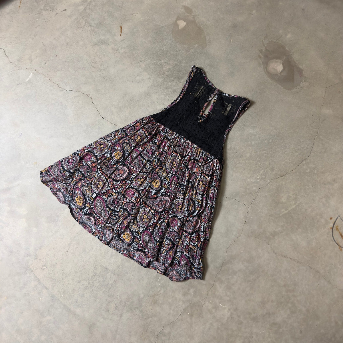 Y2K Hollister Paisley Babydoll Tank Top Womens Small Black