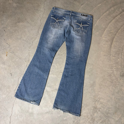 Vintage Red Rivet Flare Jeans Womens 15 Blue Medium Wash Y2K