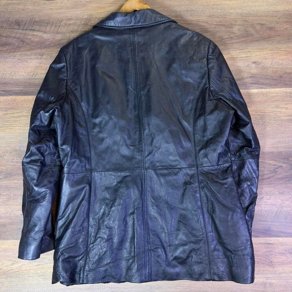 Worthington Genuine Leather Coat Women's XL Black Button Front