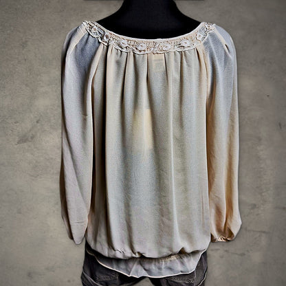 NWT Studio M Valentina Lace Blouse Womens XL Oyster Boho