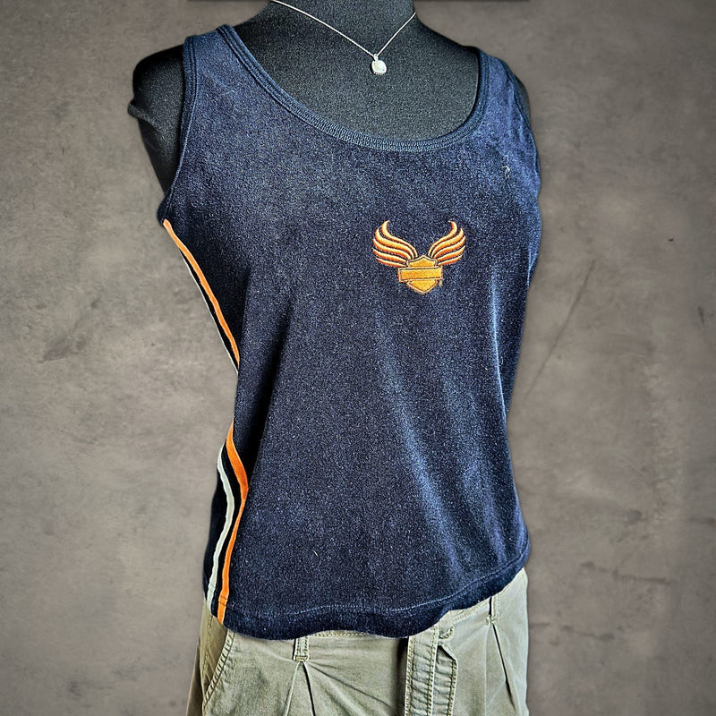 Harley-Davidson Terry Tank Top Womens L Navy Orange Biker