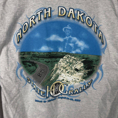 Vintage 2007 HOG North Dakota State Rally Henley Mens L Gray