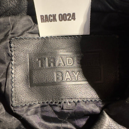 Vintage Trader Bay Leather Bomber Jacket Mens Large Black 90s Streetwear Grunge