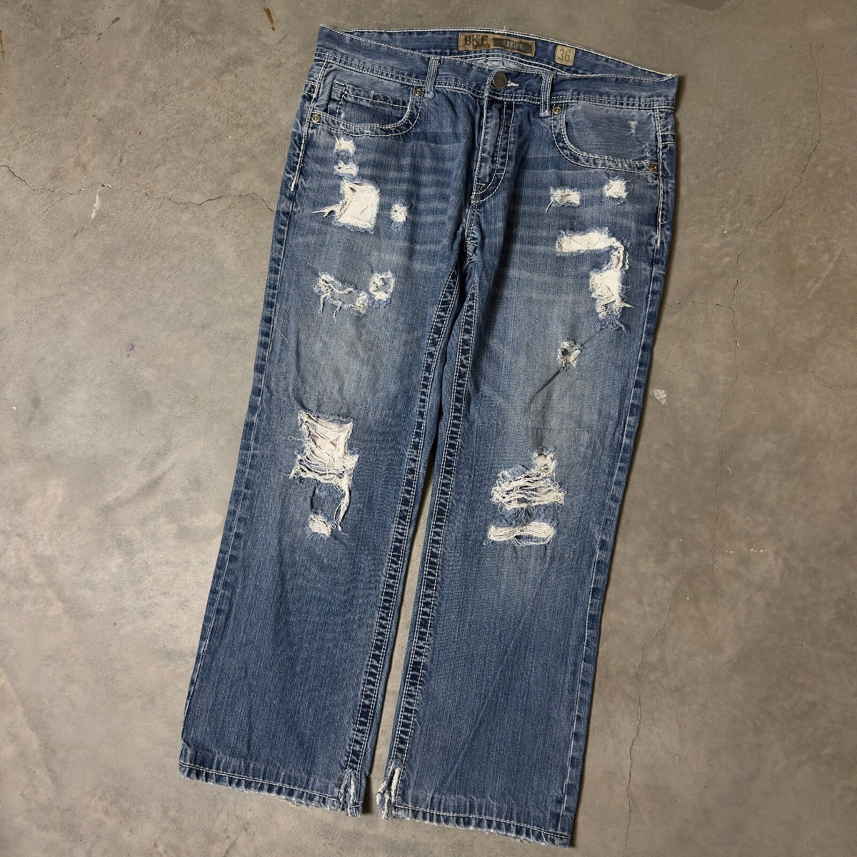 BKE Carter Distressed Jeans Mens 36x32 Blue Y2K Baggy Streetwear Grunge