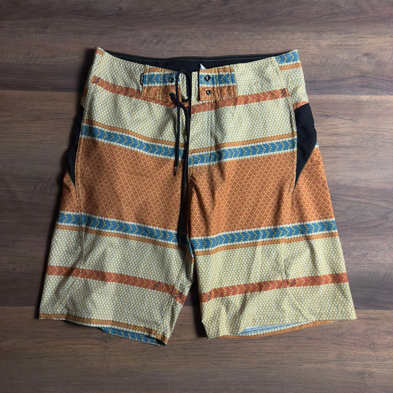 Volcom Board Shorts Mens 38 Orange Yellow Blue Geometric