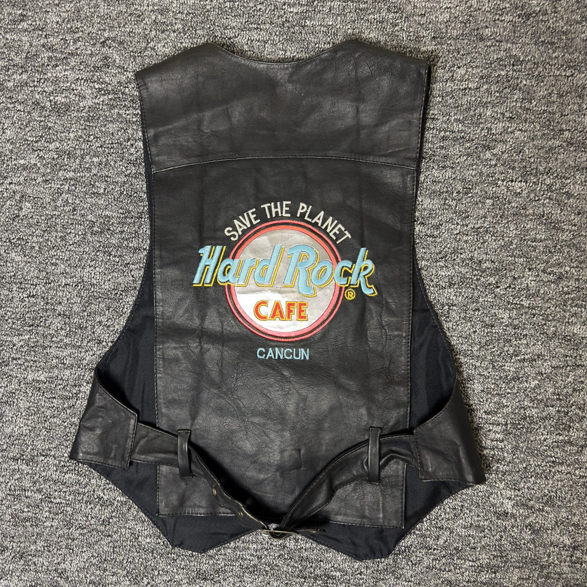 Hard Rock Cafe Cancun Leather Vest Size CH Black Biker