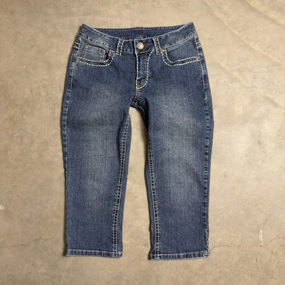 Y2K V.S.H. Jeans Capri Pants Womens 4 Blue Contrast Stitch