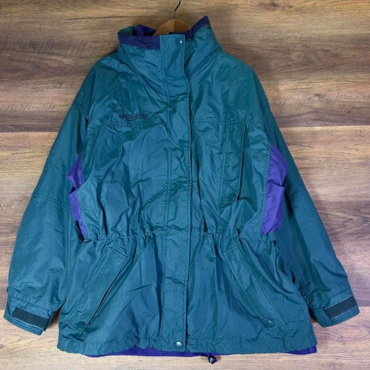 Columbia Women's Large Hooded Jacket Green Purple Y2K Vintage