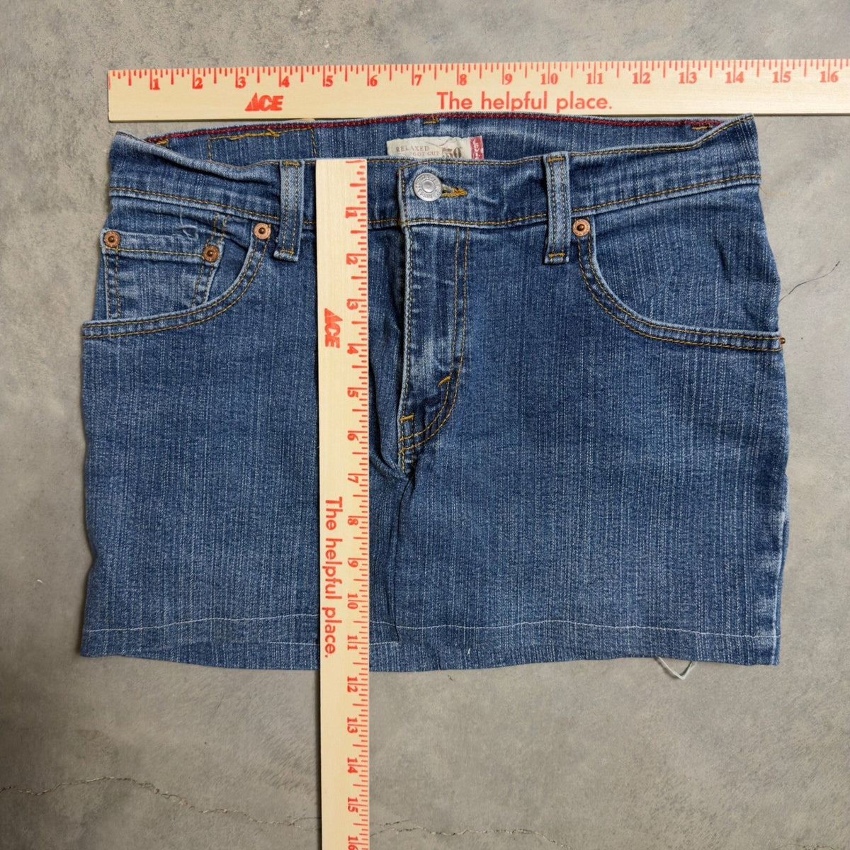 Vintage Levis 550 Denim Mini Skirt Womens 4 M Blue Y2K Frayed Hem Streetwear