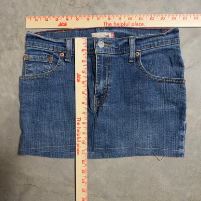 Vintage Levis 550 Denim Mini Skirt Womens 4 M Blue Y2K Frayed Hem Streetwear