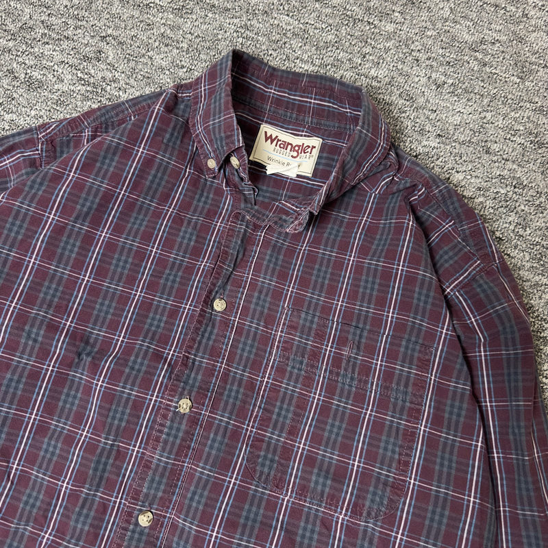Wrangler Rugged Wear Burgundy Plaid Button-Down Shirt XL