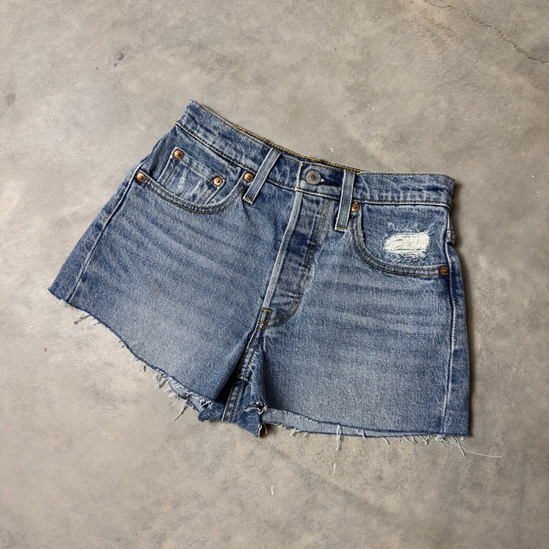Levi's 501 Denim Shorts Womens 24 Blue High Rise Cut Off