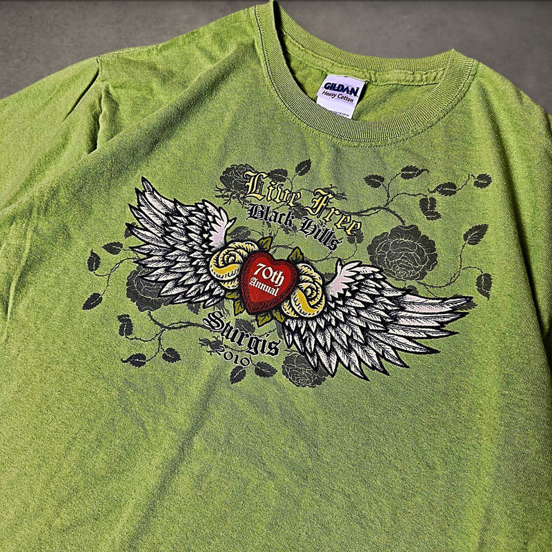 Gildan Sturgis 2010 Black Hills Tee Mens M Lime Green Biker