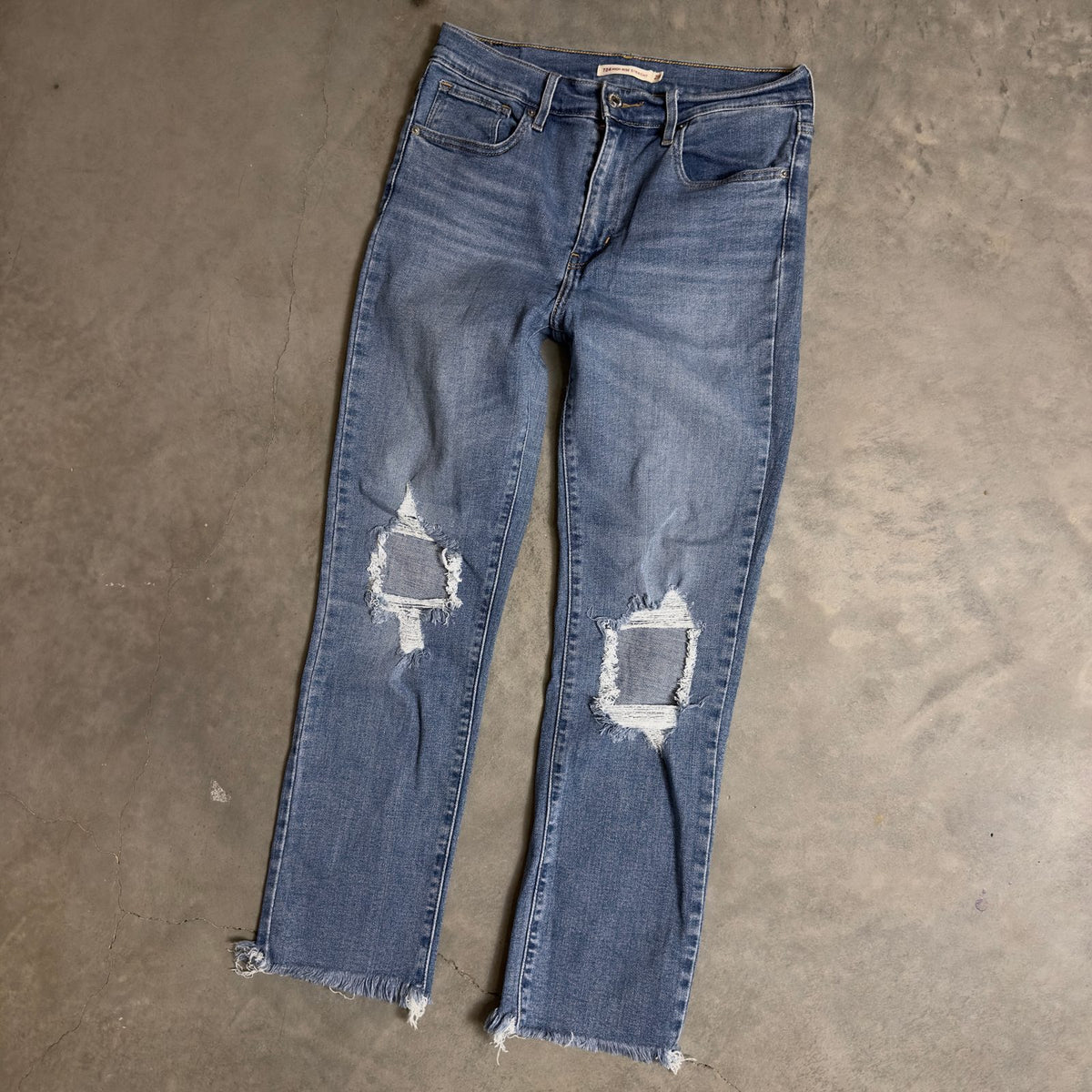 Levi's 724 High Rise Straight Jeans Womens 28 Distressed