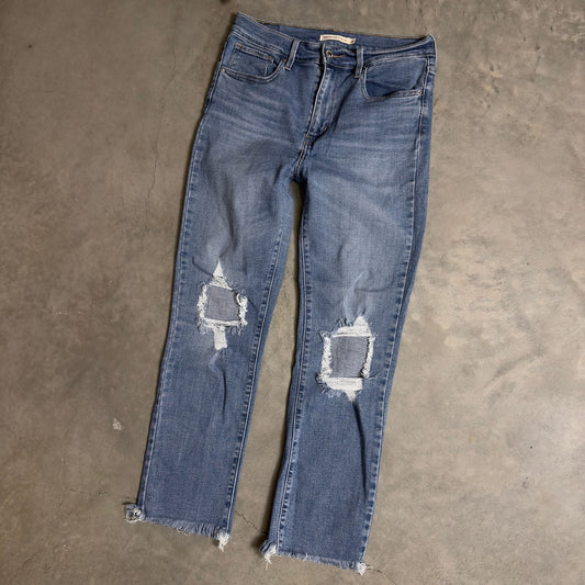 Levi's 724 High Rise Straight Jeans Womens 28 Distressed