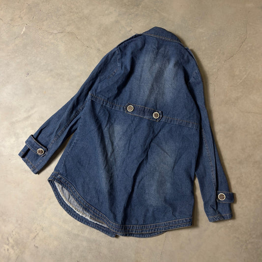 Unbranded Denim Pea Coat Jacket Womens M Blue Double Breasted Streetwear Retro