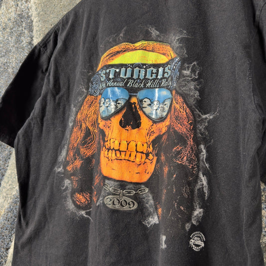 Y2K Sturgis 2009 Rally Skull Graphic T-Shirt Mens L Black
