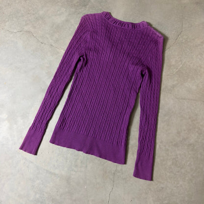Vintage Eddie Bauer Cable Knit V-Neck Sweater Women Medium