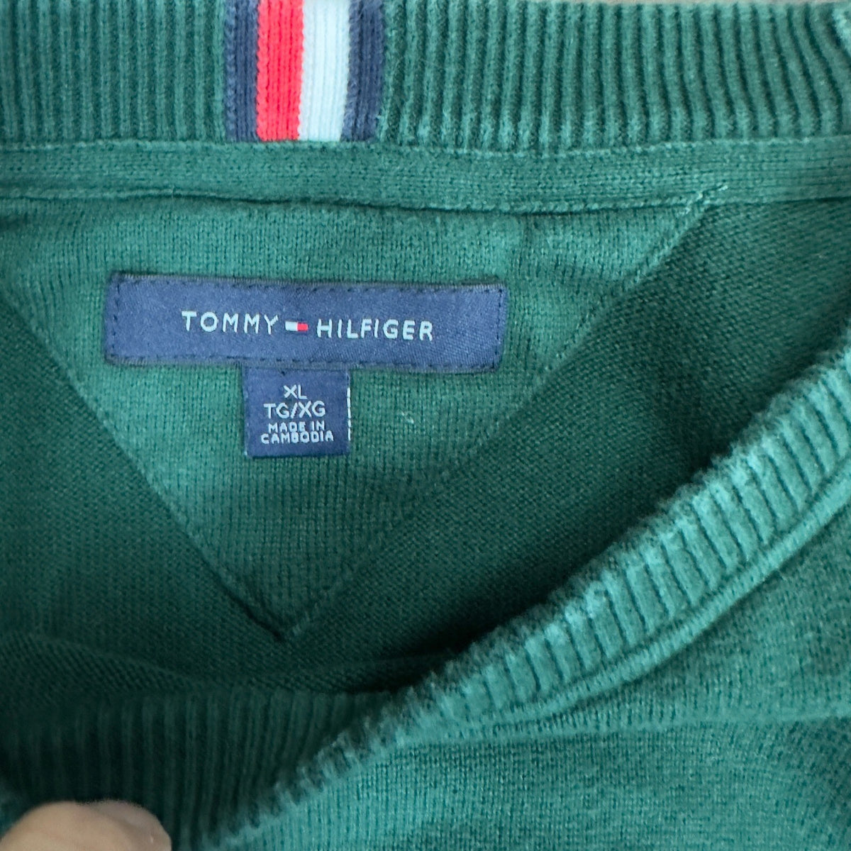 Tommy Hilfiger Mens XL Forest Green Crewneck Sweater Relaxed Fit Preppy Swag