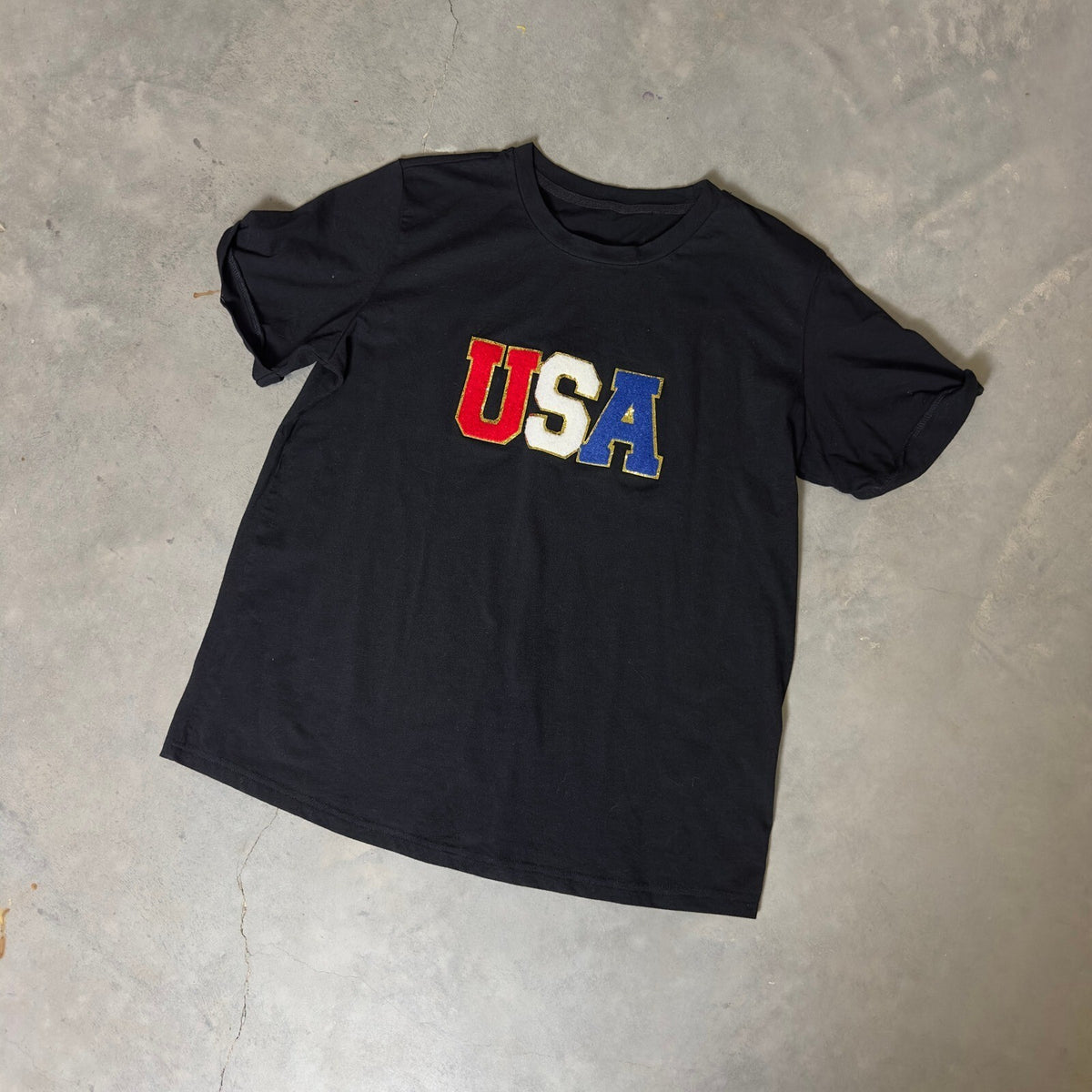 USA Graphic T-Shirt Womens Large Black Americana Tee