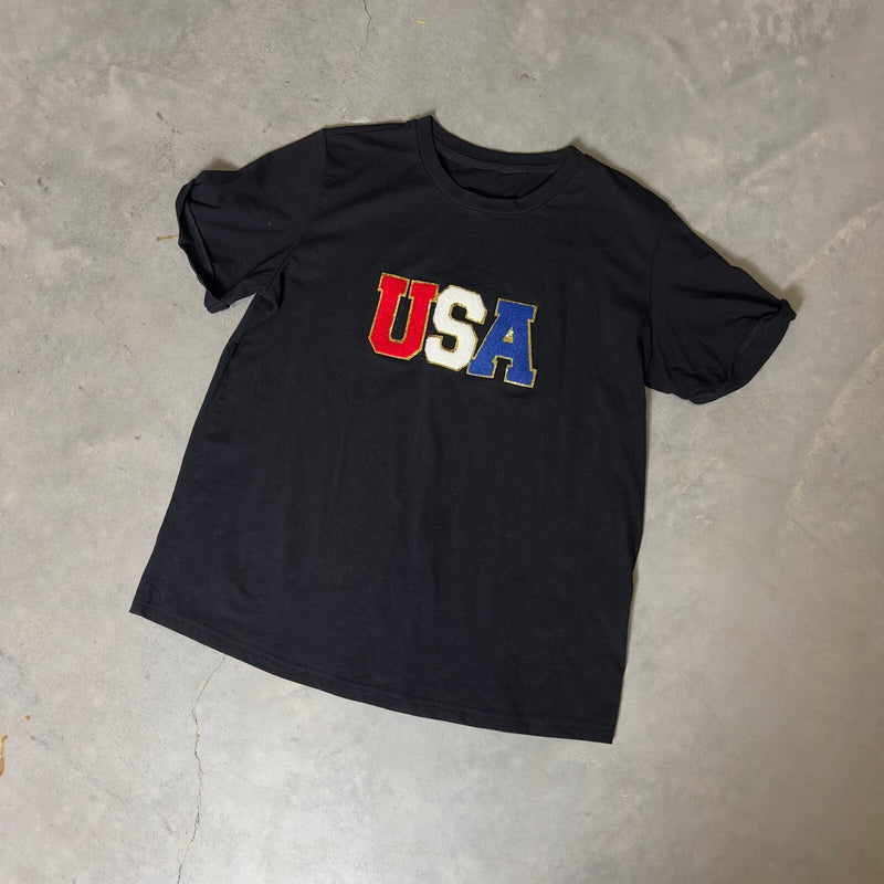 USA Graphic T-Shirt Womens Large Black Americana Tee