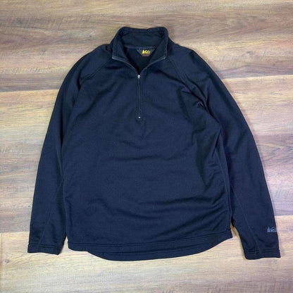 Vintage REI Quarter Zip Fleece Pullover Mens L Black Outdoor