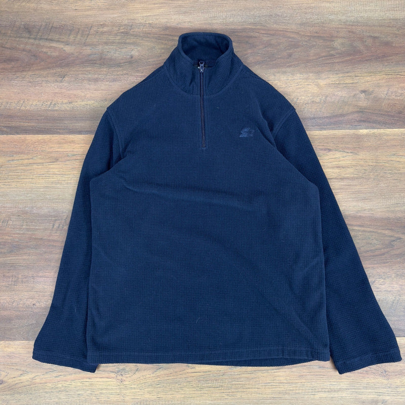 Starter Quarter Zip Pullover Navy Blue Grid Fleece Mock Neck