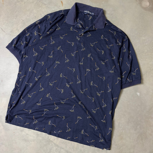 Vintage Nautica Golf Club Print Polo Mens XL Navy Cotton