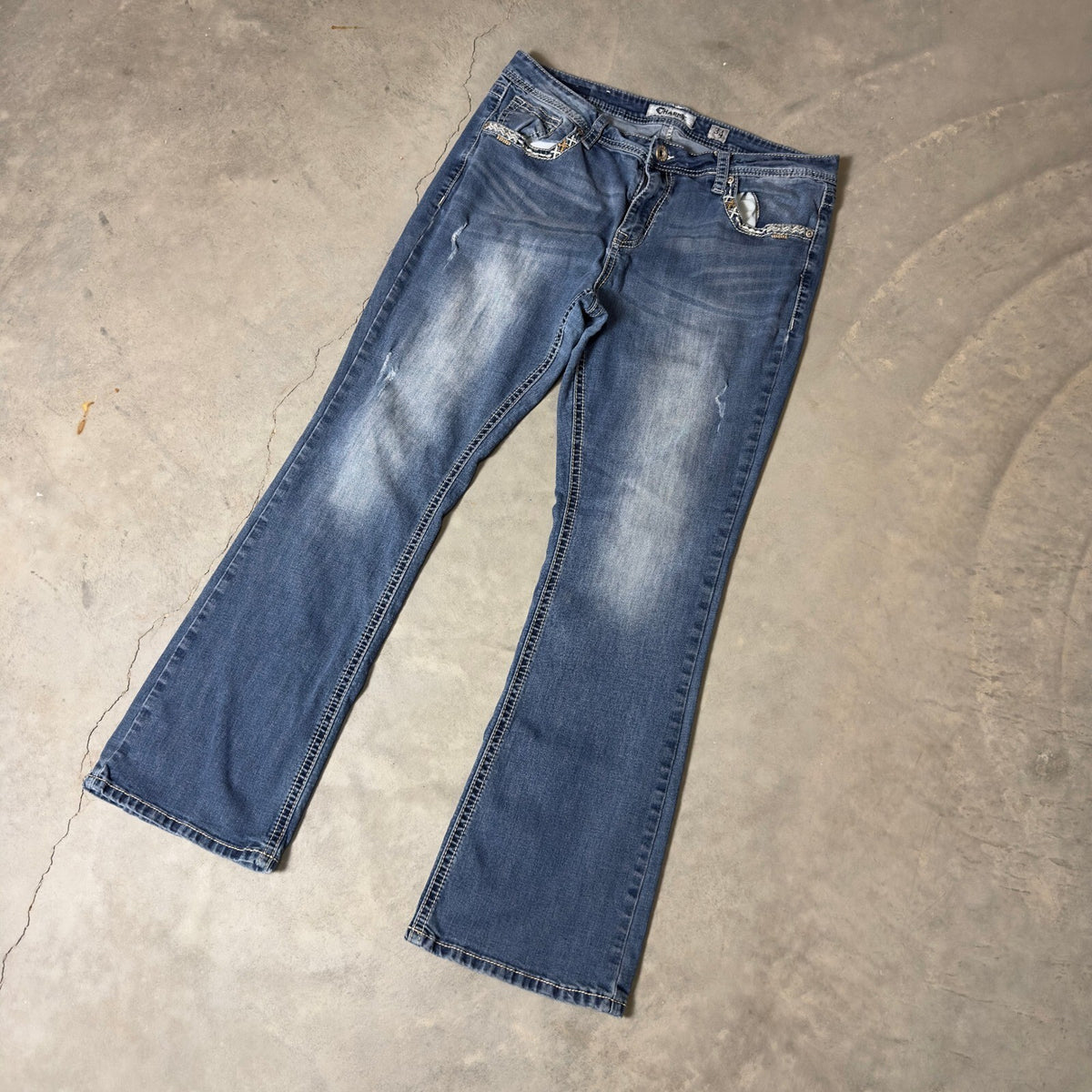 Y2K Charme Bootcut Jeans Womens 34 Blue Embroidered Sequin