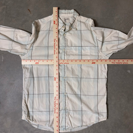 Old Navy Button Down Shirt Mens S Cream Blue Grid Check Preppy Minimalist