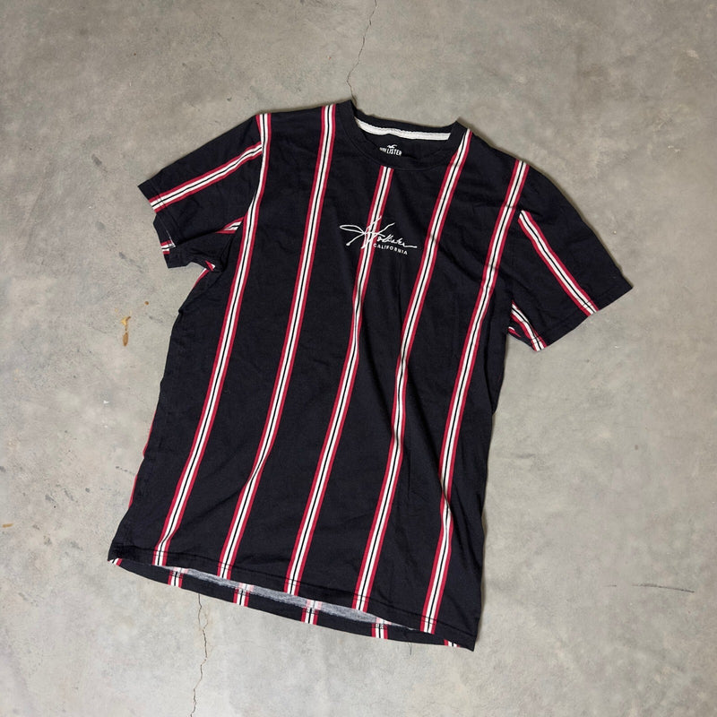 Hollister Striped T-Shirt Mens L Black Red White Surf Y2K