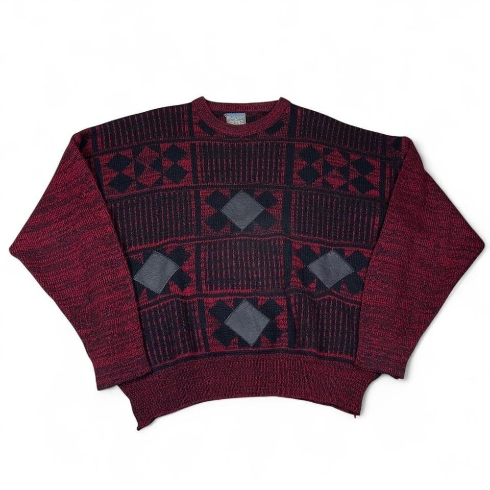Vintage Playboy Argyle Knit Sweater Unisex XL Red Black