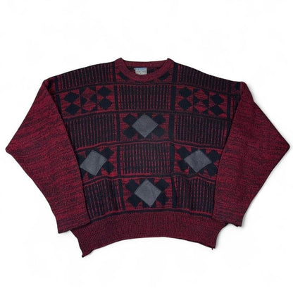 Vintage Playboy Argyle Knit Sweater Unisex XL Red Black