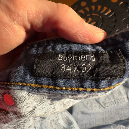 Rock & Roll Cowgirl Boyfriend Jeans Womens 34x32 Blue