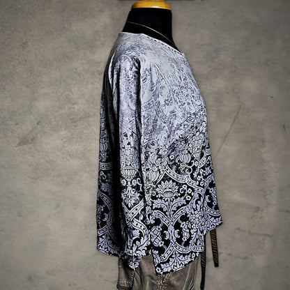 Alfred Dunner Damask Studded 3/4 Sleeve Top Womens M Gray